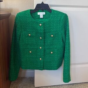 Rachel Zoe Green Tweed Blazer Structured Cropped